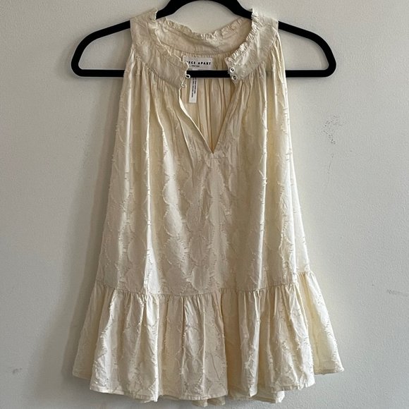 NWT Apiece Apart Nissi Tiered Peplum Top Cream Sleeveless Ruffle Neck M - Picture 3 of 6